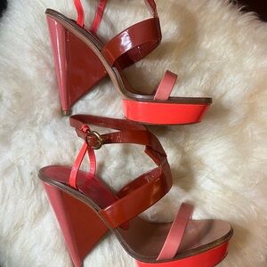 Sergio Rossi Red and Pink Wedge Heels Size 7.5